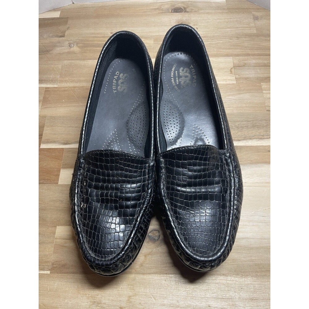 SAS Tripad USA Black Croc Embossed Leather Slip On Comfort Loafers Women’s 8.5 M